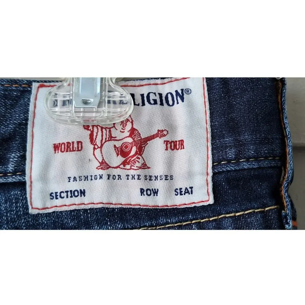 True Religion World Tour Ricky Flap Relaxed Straight Men's Blue Jeans Size 38x33